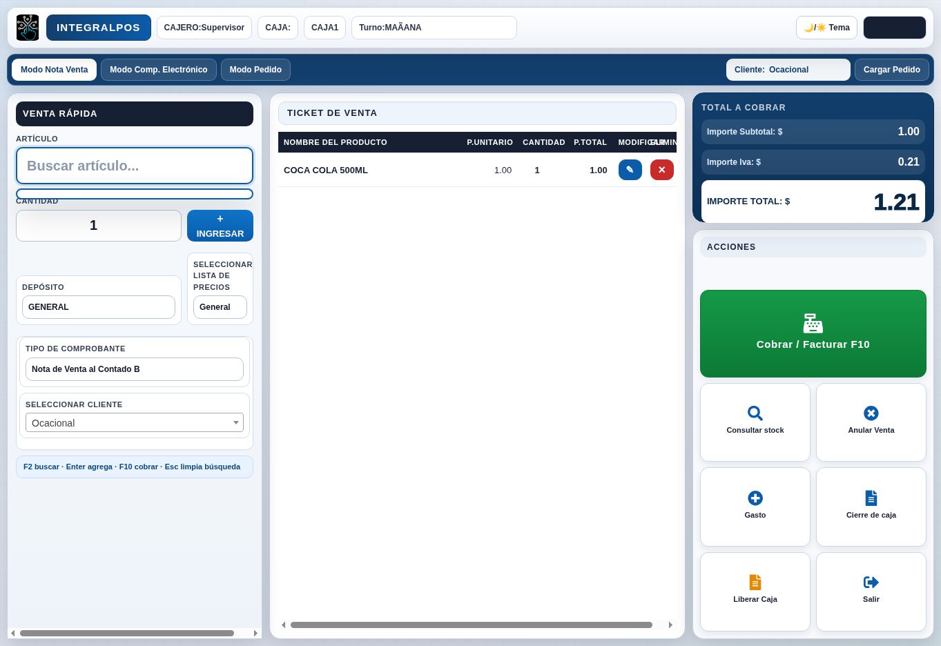 Facturador POS real de IntegralSoft